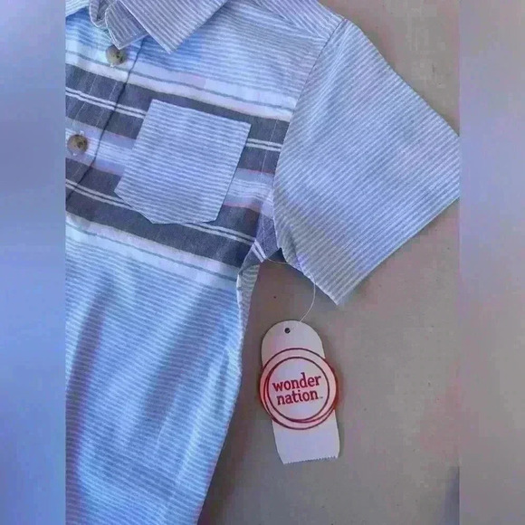 Wonder Nation baby Boys Blue Button Down Short Sleeve Shirt size 3t and 2T - Picture 4 of 7